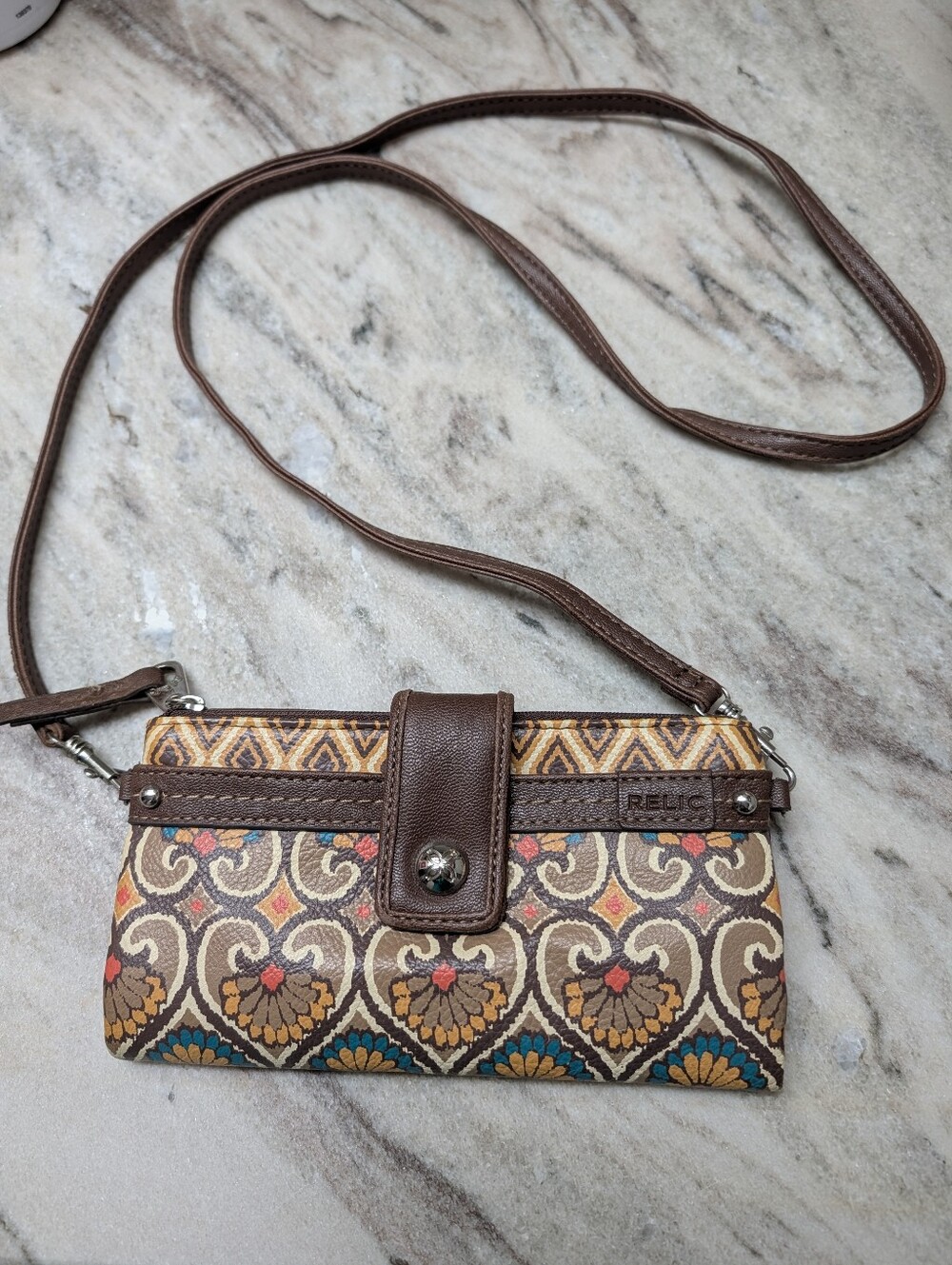 Relic Brown Multi-Pattern Crossbody Wallet